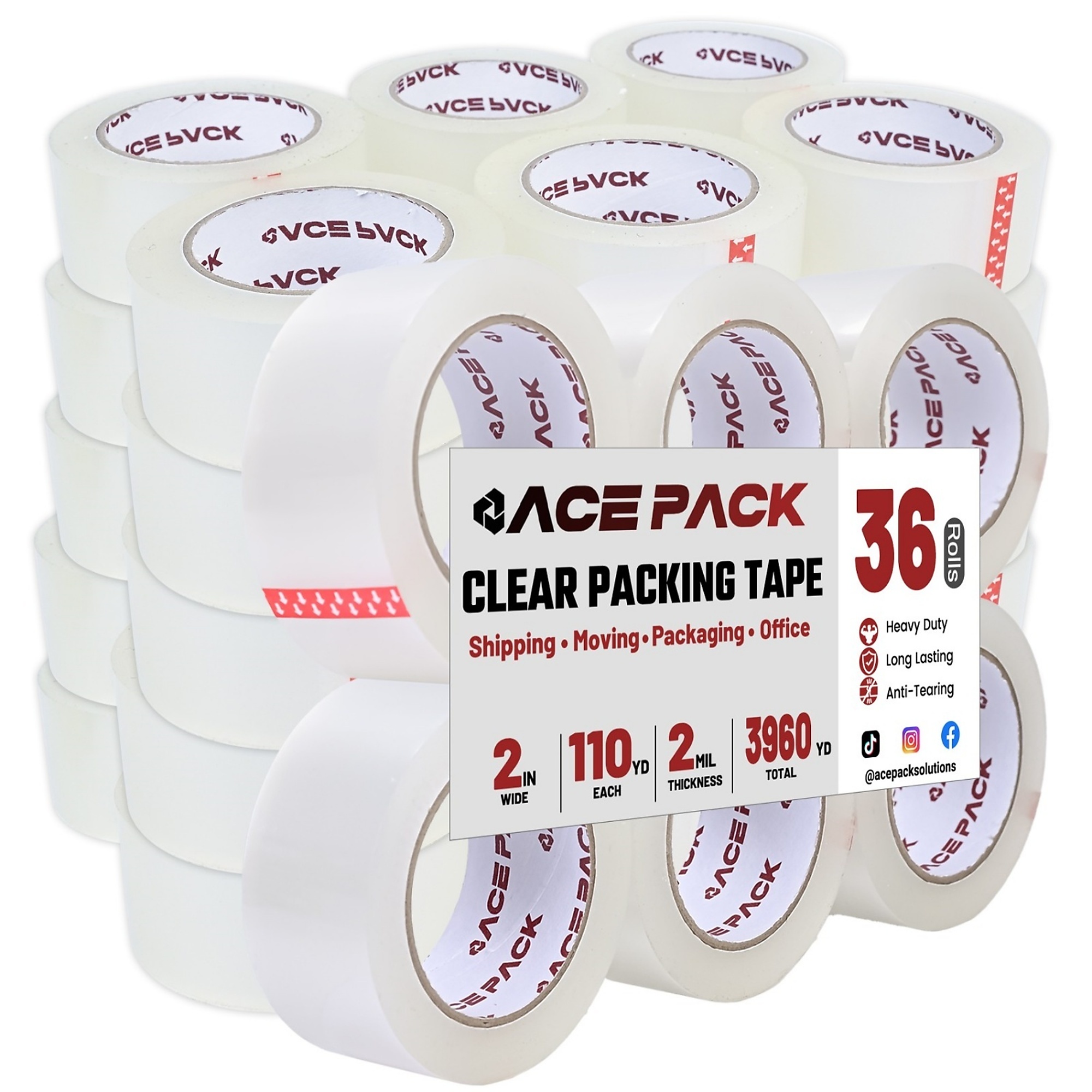 BlackTeck Industrial Strength Clear Packaging Tape — 2in. x 110 Yds., 2.0 Mil Thick, 36-Pack, Model# N2-110C-36